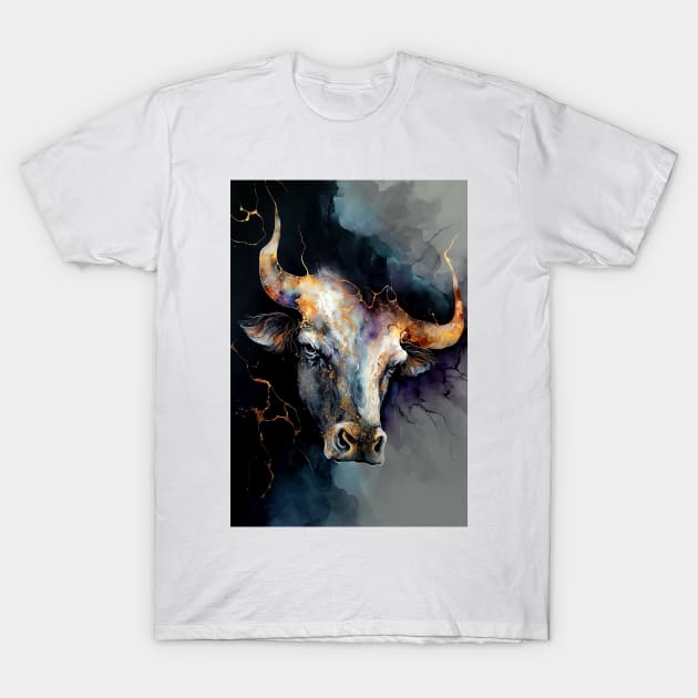 The Bull Head - Semi Abstract Alcohol Ink Resin Art T-Shirt by inkvestor